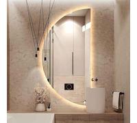 Zhoudong Specchio LED Semicerchio Retroilluminato, Specchio da Trucco a Parete con 3 Temperature di Colore Regolabile, Anti-Nebbia per Bagno(Right cut,20"x40")