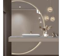 Zhoudong Specchio Mezza Luna da Bagno 110/120cm, Anti-Appannamento Specchio da Parete con Retroilluminato, 3 Colori Dimmerabile, Antideflagrante(Cut left,80cmx120cm)