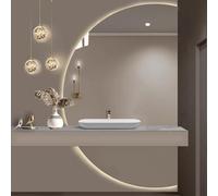 Zhoudong Specchio Mezza Luna da Bagno 110/120cm, Anti-Appannamento Specchio da Parete con Retroilluminato, 3 Colori Dimmerabile, Antideflagrante(Cut right,60cmx90cm)
