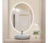 Zhoudong Specchio Ovale Senza Cornice 100x75cm Specchio Cosmetico Bagno con 3 Colori di Luce Specchio da Parete Anti-Appannamento Touch Control(70x50cm)