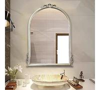 Zhoudong Specchio Vintage da Bagno da Parete ad Arco, Specchio Antico da Parrucchiere, per Decorazioni Casa, con Cornice in PU, 60x80cm/70x100cm(Silver,24"x31"/60x80cm)