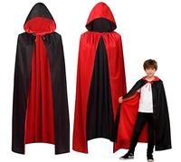 ZHOUHON Mantello da Vampiro di Halloween, Mantello con Cappuccio, per Ragazze Ragazzi Cosplay Festival Party, Reversibile Nero Rosso Mantello per Festa di Halloween
