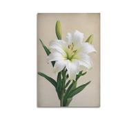 ZHOUKEG Decorazione artistica da parete con giglio bianco su sfondo solido, poster decorativo da appendere, 20 x 30 cm