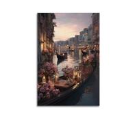 ZHOUKEG Decorazione artistica da parete con gondola a lume di candela Venezia, scena notturna da sogno, decorazione artistica da parete per soggiorno e camera da letto, poster decorativo moderno da