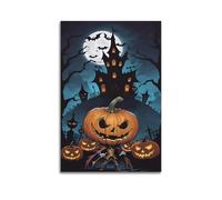 ZHOUKEG Decorazione artistica da parete con immagine di Halloween e cavaliere con zucca, casa stregata, scena al chiaro di luna, decorazione moderna da appendere, 50 x 75 cm