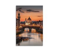 ZHOUKEG Decorazione artistica da parete con ponte sul fiume Firenze al tramonto, decorazione artistica da parete, stile retrò, per soggiorno e camera da letto, poster decorativo da appendere, 30 x 45