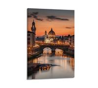 ZHOUKEG Decorazione artistica da parete con ponte sul fiume Firenze al tramonto, decorazione artistica da parete in stile retrò, per soggiorno e camera da letto, decorazione artistica da appendere in