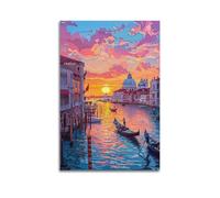 ZHOUKEG Decorazione artistica da parete digitale colorata con tramonto a Venezia, paesaggio urbano da sogno, decorazione artistica da parete per soggiorno e camera da letto, poster decorativo moderno