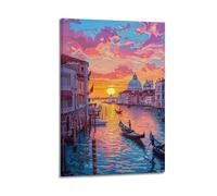 ZHOUKEG Decorazione artistica da parete digitale colorata con tramonto a Venezia, paesaggio urbano da sogno, decorazione artistica da parete per soggiorno e camera da letto, poster decorativo moderno