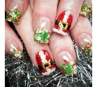 ZHOUSUFEN Unghie finte natalizie a pressione, rotonde, corte, in acrilico, per donne e ragazze, 24 pezzi