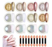 ZhouWei 22 Pezzi Polvere Cromata Unghie Set, Glitter Unghie Nail Art Polvere Effetto Specchio per Nail Glitter Chrome Powder Nails con 10 Bastoncini, per DIY Salon Decorazione (Multicolore)