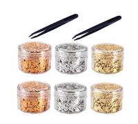 ZhouWei 6 Bottiglie Foglia D'oro Decorazione, 3 Colori Fiocchi di Foglia D'oro, Multifunzionale Lamina Oro Decorativi in Carta Stagnola con 2 Pinzette, per Nail Art, Trucco, Pittura Artistica