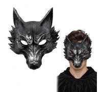 ZhouWei Maschera Halloween da Lupo Mannaro 3D, Maschera da Lupo che si Adatta ai Contorni del Viso Umano Dotata Fasce Elastiche di Fissaggio, Mascherina per Halloween e Carnevale (Nero e argento)