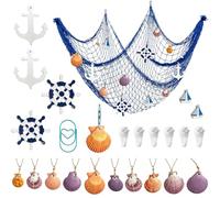 ZhouWei Rete da Pesca Decorativa con Conchiglie, 1,5 m x 2 m, Rete Decorativa con Conchiglie, Mediterraneo, per Tema Nautico, Festa dei Pirati, Reti da Pesca Nautiche, Decorazione, Parete, Casa