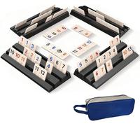ZhouWei Rummy Okey Con Numeri, Gioco da Tavolo Rummy Legno Realizzato con 108 Portacarte e 4 Portacarte Originale Classic, per 2-4 Giocatori Famiglia e Amici