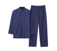 ZHOUXIAO Abbigliamento da Uomo in Puro Cotone Tai Chi Uniforme Uomo Kung Fu Abbigliamento a Maniche Lunghe Cinese Tradizionale Vestiti Tradizionali, Ampia Vestito di Sizetang Cyan-XL