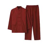 ZHOUXIAO Abbigliamento da Uomo in Puro Cotone Tai Chi Uniforme Uomo Kung Fu Abbigliamento a Maniche Lunghe Cinese Tradizionale Vestiti Tradizionali, Ampia Vestito di Sizetang Red-XL