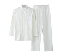 ZHOUXIAO Abbigliamento da Uomo in Puro Cotone Tai Chi Uniforme Uomo Kung Fu Abbigliamento a Maniche Lunghe Cinese Tradizionale Vestiti Tradizionali, Ampia Vestito di Sizetang White-5XL