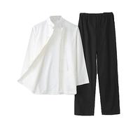 ZHOUXIAO Abbigliamento da Uomo in Puro Cotone Tai Chi Uniforme Uomo Kung Fu Abbigliamento a Maniche Lunghe Cinese Tradizionale Vestiti Tradizionali, Ampia Vestito di Sizetang White1-M