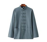 ZHOUXIAO Giacca di Arti Marziali in Lino di Cotone Uomo Kung Fu Uniformi Camicia a Maniche Lunghe, Abito a Coda Vestiti Cinesi Tradizionali, Vestiti di Tai Chiti di Green-M