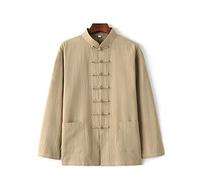 ZHOUXIAO Giacca di Arti Marziali in Lino di Cotone Uomo Kung Fu Uniformi Camicia a Maniche Lunghe, Abito a Coda Vestiti Cinesi Tradizionali, Vestiti di Tai Chiti di Yellow-M