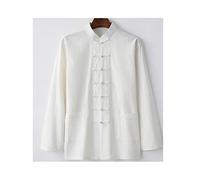 ZHOUXIAO Giacca di Arti Marziali in Lino di Cotone Uomo Kung Fu Uniformi Camicia a Maniche Lunghe, Abito a Coda Vestiti Cinesi Tradizionali, Vestiti di Tai Chiti di White-M