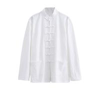 ZHOUXIAO Giacca di Arti Marziali Vintage Allentato Kung Fu Marziali, Tai Chi Uni Uniforme Uomo Cinese Tradizionale Lino di Cotone Ala Vestiti Chun, Manica Lunga Manica Vestit White-3XL