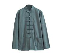 ZHOUXIAO Giacca di Arti Marziali Vintage Allentato Kung Fu Marziali, Tai Chi Uni Uniforme Uomo Cinese Tradizionale Lino di Cotone Ala Vestiti Chun, Manica Lunga Manica Vestit green-3XL