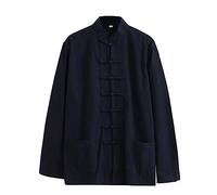ZHOUXIAO Giacca di Arti Marziali Vintage Allentato Kung Fu Marziali, Tai Chi Uni Uniforme Uomo Cinese Tradizionale Lino di Cotone Ala Vestiti Chun, Manica Lunga Manica Vestit black-2XL