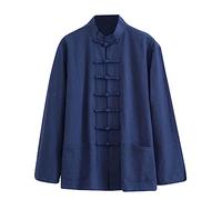 ZHOUXIAO Giacca di Arti Marziali Vintage Allentato Kung Fu Marziali, Tai Chi Uni Uniforme Uomo Cinese Tradizionale Lino di Cotone Ala Vestiti Chun, Manica Lunga Manica Vestit cyan-3XL