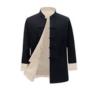 ZHOUXIAO Giacca Kung Fu, Uomini Entrambi I Lati Giacca Arti Marziali, Cinese Tradizionale Manica Lunga Tai Chi Uniforme Lino Tang Abiti Camicia Camicia Camicia Uniforme Camic black-4XL