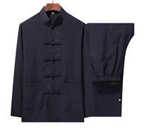 ZHOUXIAO Set da Uomo Tang Suit, Hanfu Tai Chi Uniforno Lino, Vestiti Tradizionali Cinesi Manica Lunga Kung Fu Uniforme da Uomo Camicia da Uomo Kung Fu Camicia Camicia Cappott black-170