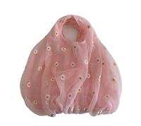 ZHOUXYFDC Borsa Spesa Borsa a mano piccola trasparente in tessuto a rete con ricamo a margherita, borsa a mano con piccola decorazione for ragazza.(Light Pink Daisy)