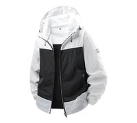 ZHOUXYFDC Giacca Impermeabile Uomo Unisex Waterproof Jacket Windbreaker Coat Summer Casual Breathable Fishing Camping Splicing Jackets Men Women Clothing(White Black,(AS) M or (EU) XS)