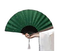 ZHOUXYFDC Ventaglio da Borsetta Ventaglio Pieghevole in Carta di Riso con Motivo a Onde in Tessuto di Seta Nero spruzzato d'oro in Stile Antico(Green)