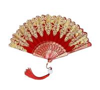 ZHOUXYFDC Ventaglio da Borsetta Ventaglio Pieghevole in plastica for Feste Nuziali, da Ballo, da Mano, in Polvere d'oro, for Artigianato Artistico(Red)