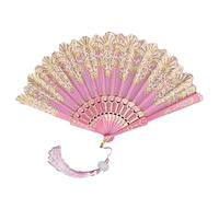ZHOUXYFDC Ventaglio da Borsetta Ventaglio Pieghevole in plastica for Feste Nuziali, da Ballo, da Mano, in Polvere d'oro, for Artigianato Artistico(Pink)