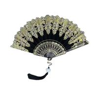 ZHOUXYFDC Ventaglio da Borsetta Ventaglio Pieghevole in plastica for Feste Nuziali, da Ballo, da Mano, in Polvere d'oro, for Artigianato Artistico(Black)