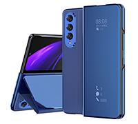zhouye Custodia per Samsung Galaxy Z Fold 3 Cover, Clear View Standing Cover Makeup Mirror Flip, Mirror Plating Full Body 360°Smart Cover Protection per Samsung Galaxy Z Fold 3,Blu
