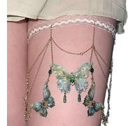 ZHOUYQX Catena per Coscia con Nappe a Farfalla, Lunghezza Regolabile, Catena per Gamba in Pizzo con Frange, Gioiello Unico per Il Corpo per Donne e Ragazze, Verde