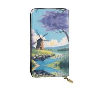 ZhRiYan beautiful river windmill Print Leather Long Clutch Wallet - Portafoglio da donna personalizzato alla moda con tasca portamonete, nero, taglia unica, nero, taglia unica, Nero , Taglia unica