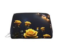 ZhRiYan Beauty case in pelle dorata - Beauty case da viaggio con belle rose gialle con cerniera, organizer portatile per articoli da toeletta per uso quotidiano, Argento, One Size