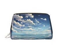 ZhRiYan Beauty case in pelle dorata - Beauty case da viaggio con nuvole bianche sul mare stampa borse con cerniera, organizer portatile per articoli da toeletta per uso quotidiano, Oro, taglia unica