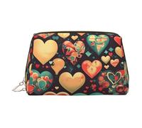 ZhRiYan Beauty case in pelle dorata - Beauty case da viaggio con stampa a cuori colorati con cerniera, organizer portatile per articoli da toeletta per uso quotidiano, Oro, One Size