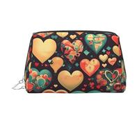 ZhRiYan Beauty case in pelle dorata - Beauty case da viaggio con stampa a cuori colorati con cerniera, organizer portatile per articoli da toeletta per uso quotidiano, Argento, Taglia unica