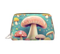 ZhRiYan Beauty case in pelle dorata - Beauty case da viaggio con stampa di graziosi funghi con cerniera, organizer portatile per articoli da toeletta per uso quotidiano, Oro, One Size