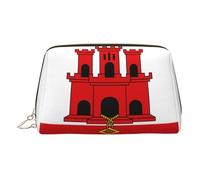 ZhRiYan Beauty case in pelle dorata - Borsa da viaggio per cosmetici con stampa bandiera di Gibilterra con cerniera, organizer portatile per articoli da toeletta per uso quotidiano, Oro, One Size