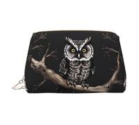 ZhRiYan Beauty case in pelle dorata - Borsa da viaggio per cosmetici con stampa di gufo a tarda notte con cerniera, organizer portatile per articoli da toeletta per uso quotidiano, Oro, One Size