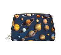 ZhRiYan Beauty case in pelle dorata - Borsa da viaggio per cosmetici con stampa di pianeti del sistema solare con cerniera, organizer portatile per articoli da toeletta per uso quotidiano, Oro, One