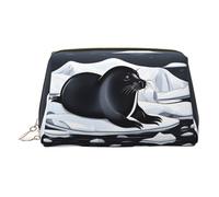 ZhRiYan Beauty case in pelle dorata - Borsa da viaggio per cosmetici con stampa di sigilli sul ghiaccio con cerniera, organizer portatile per articoli da toeletta per uso quotidiano, Oro, One Size